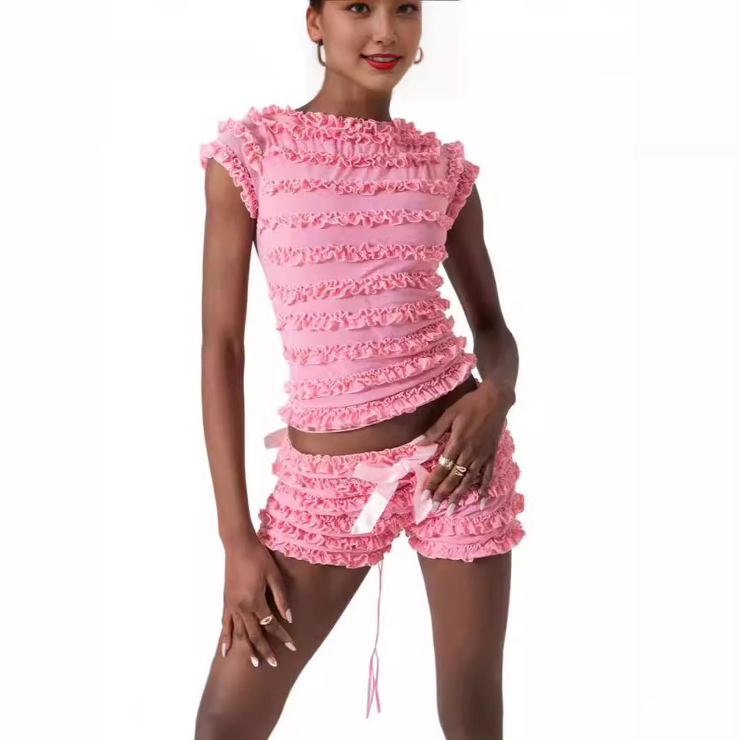 Camisole Women's Summer Lace Puffy Shorts Two Pieces