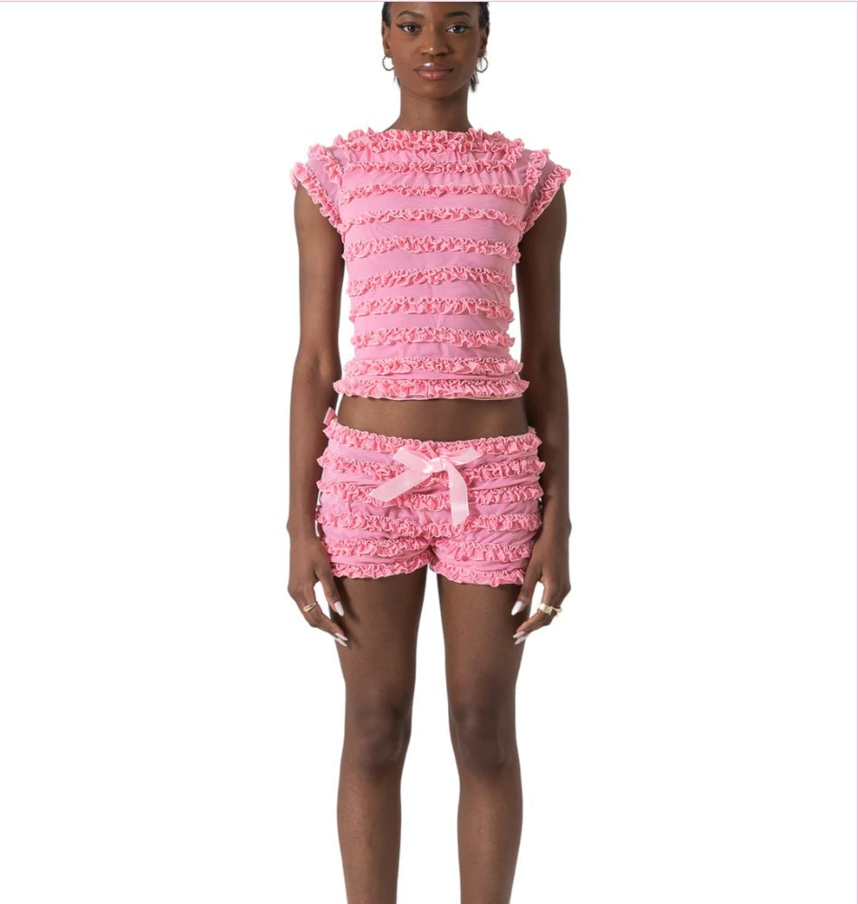 Camisole Women's Summer Lace Puffy Shorts Two Pieces