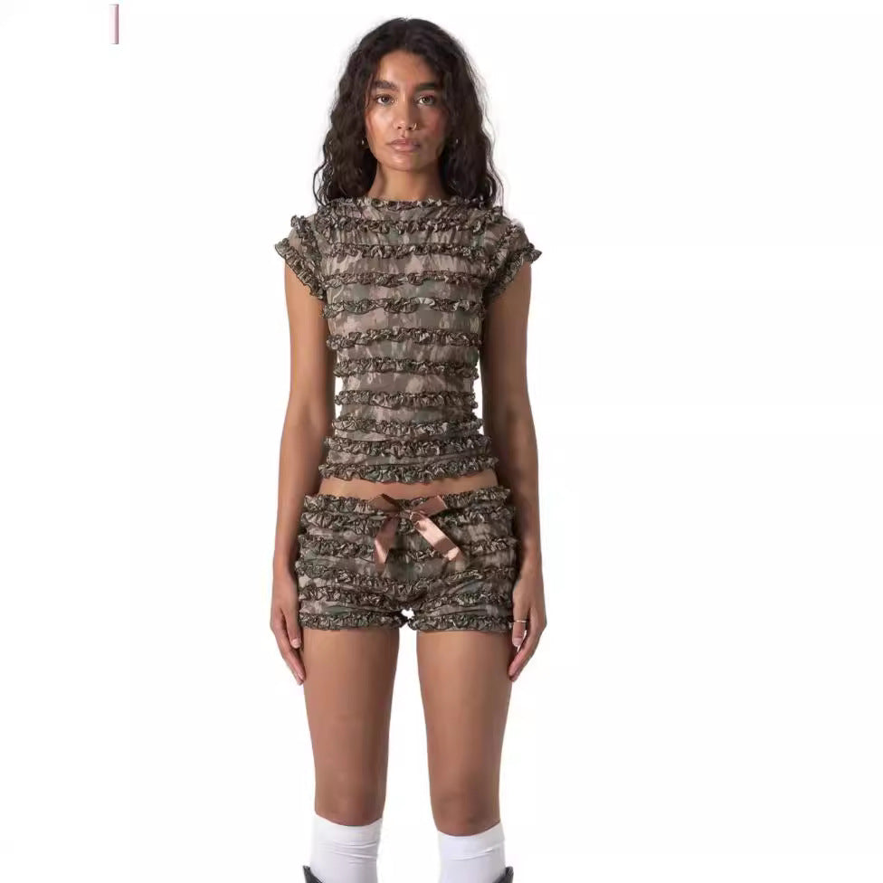 Camisole Women's Summer Lace Puffy Shorts Two Pieces